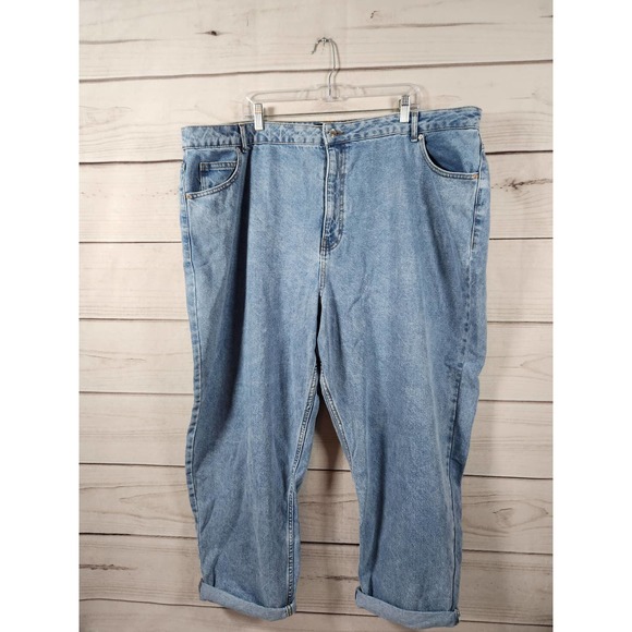 Asos Design‎ Women's Blue Stretch High Rise Roll Tab Straight Mom Jeans Size 22 - Picture 1 of 7
